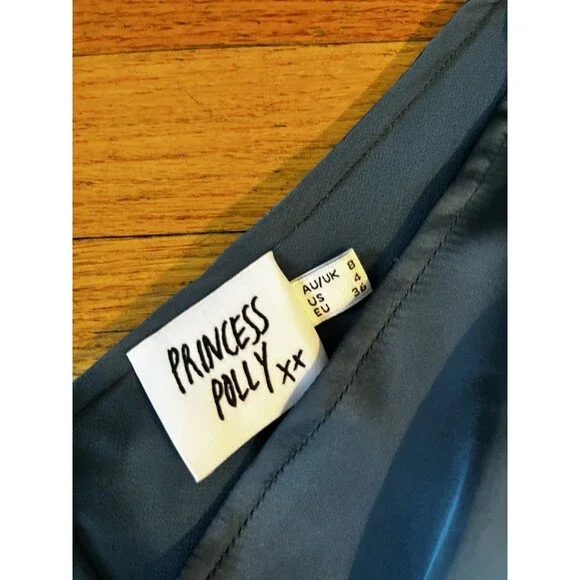 Princess Polly Blue Satin Slip Dress with Lace Trim Size 4 - Picture 15 of 16